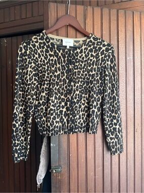 Reformation Merino Wool Leopard Print Cardigan - Black & Tan